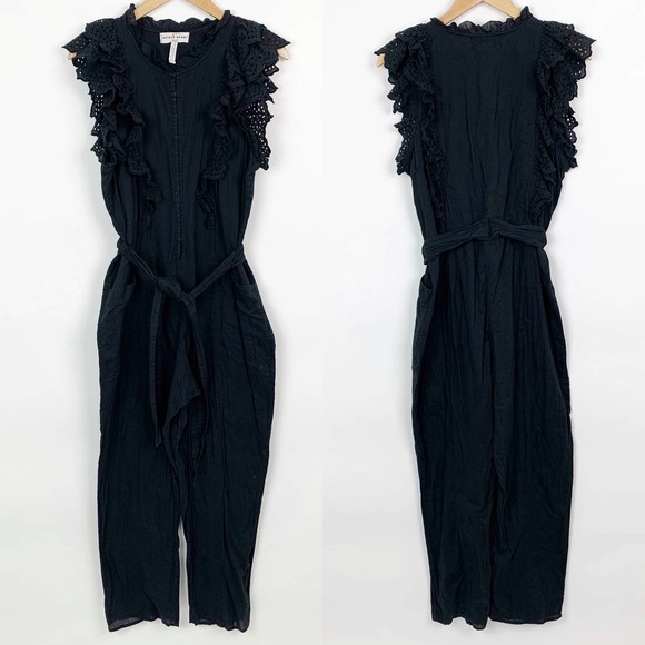 Apiece Apart Women's Limon Eyelet Ruffle Black Jumpsuit 10 - Picture 2 of 9